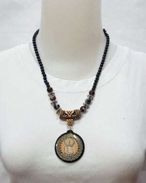 Wooden Beads Toraja Necklace With Acrylic Picture Pendant
