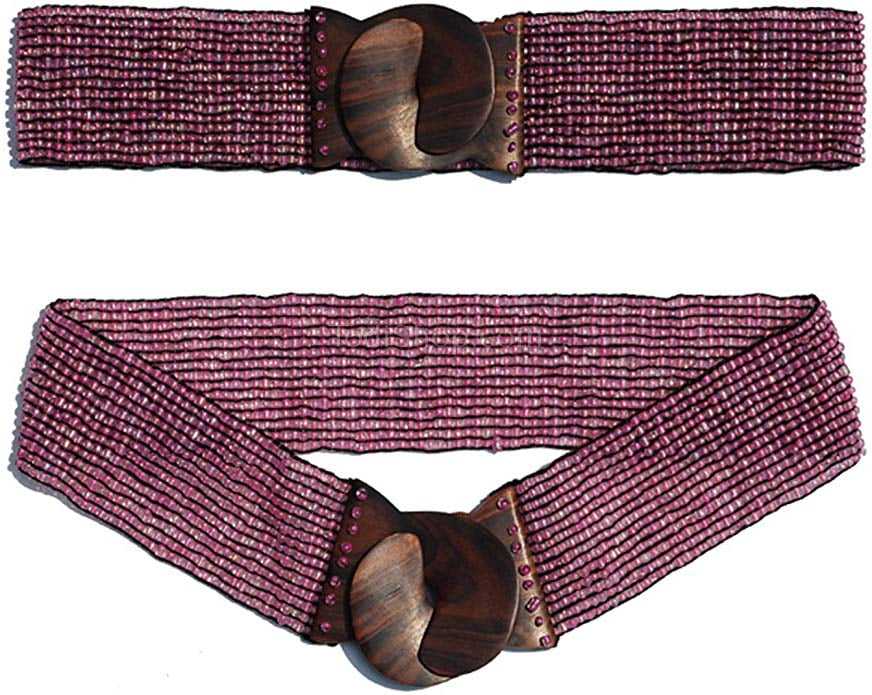 Ikat Pinggang Stretch Manik Susun Geper Kayu (Pink)