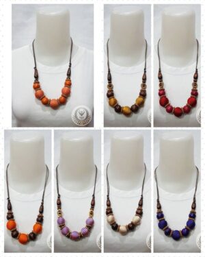Ethnic Necklace Covered Wooden Round
