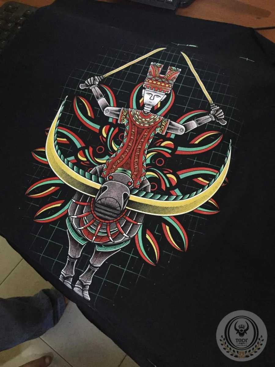 Toraja Illustration Buffalo Warrior - Toraja Men's T-Shirt - Image 2