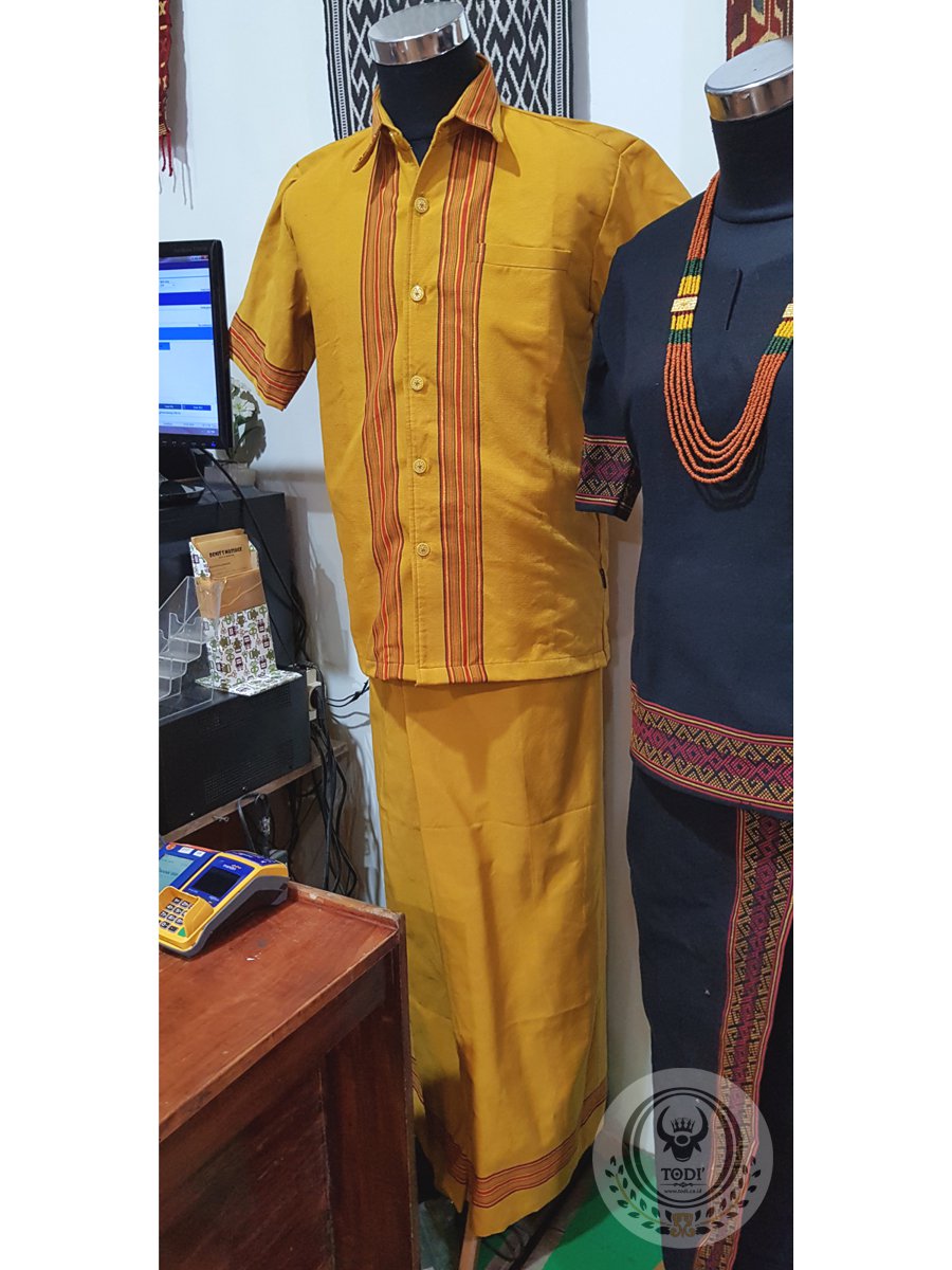 Men's Toraja Traditional Shirts - Mustard Yellow Color (2) Men's Toraja Traditional Shirts - Mustard Yellow Color