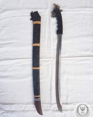 Long Toraja Machete - Rooster Head Horn Handle & Ebony Wood Sheath