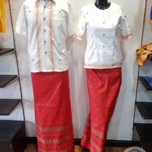 Toraja Couple Traditional Clothes - White Pabintik Toraja Hand-Woven Motif