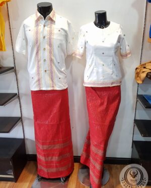Toraja Couple Traditional Clothes - White Pabintik Toraja Hand-Woven Motif