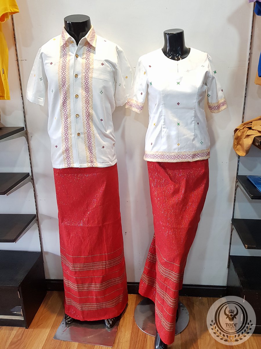 Toraja Couple Traditional Clothes - White Pabintik Toraja Hand-Woven Motif